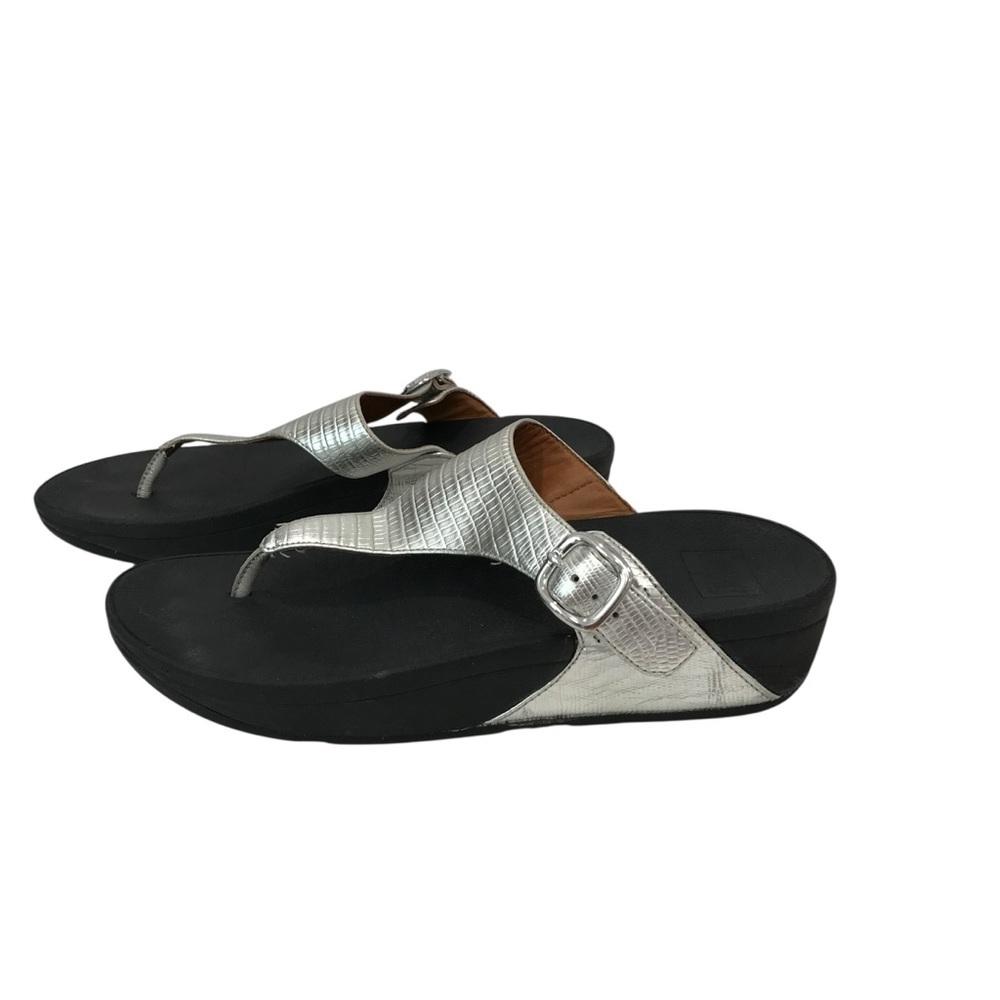 Fitflop The Skinny Sandals Silver Crocodile Size 7 Thing Flip Flop